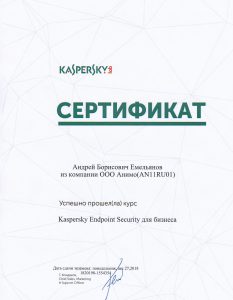 Сертификат Kaspersky Endpoint Security для бизнеса