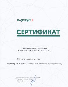 Сертификат Kaspersky Small Office Security для малого бизнеса